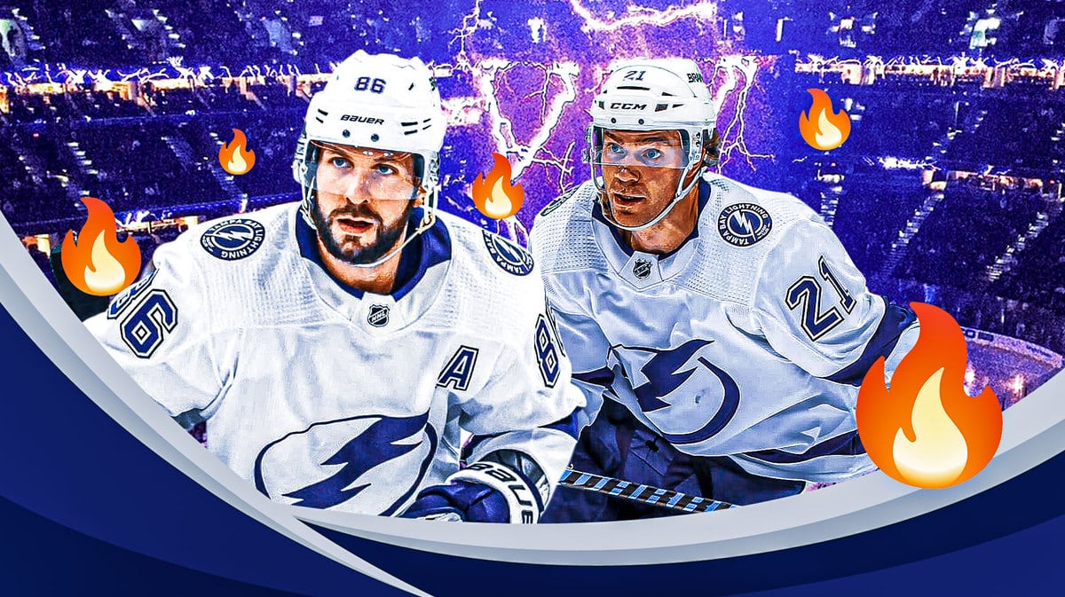 Tampa Bay Lightning stars Nikita Kucherov and Brayden Point in Tampa after leading an offensive explosion against the Carolina Hurricanes on November 24, 2023