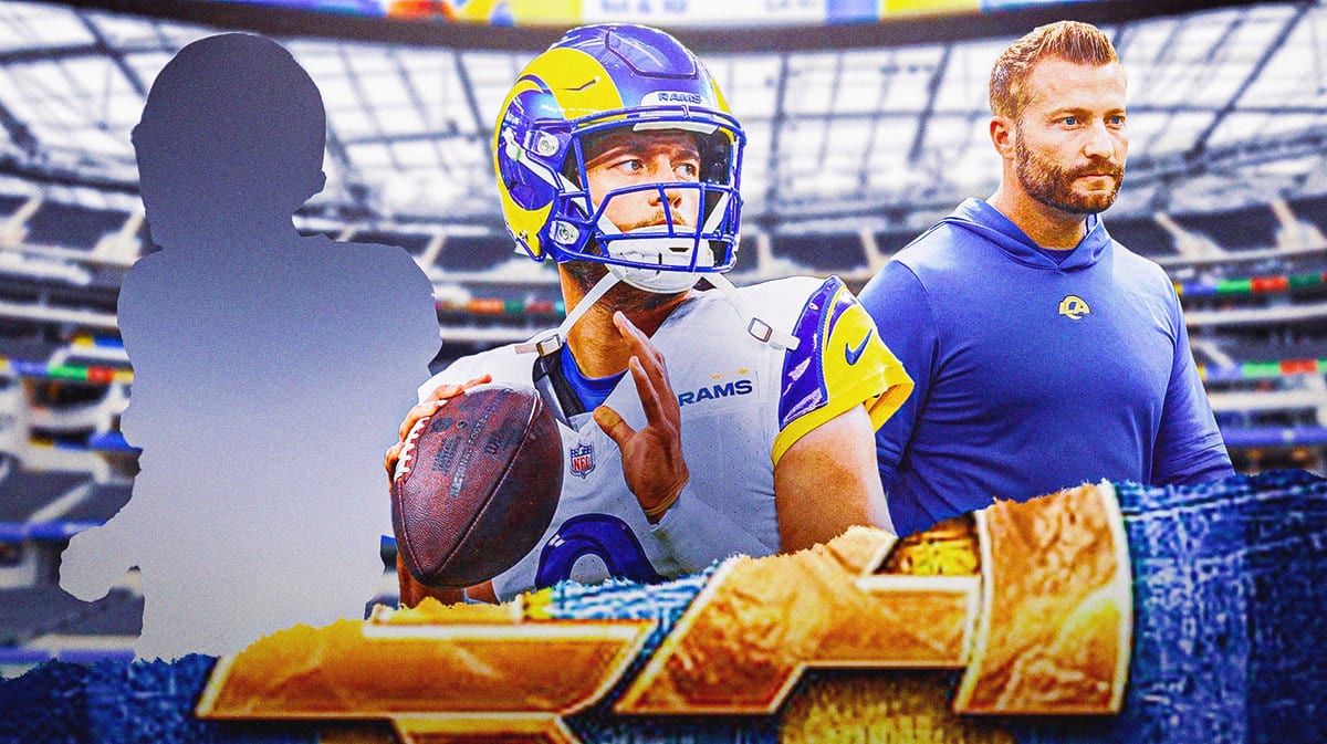 Rams QB Matthew Stafford and HC Sean McVay standing next to a silhouette