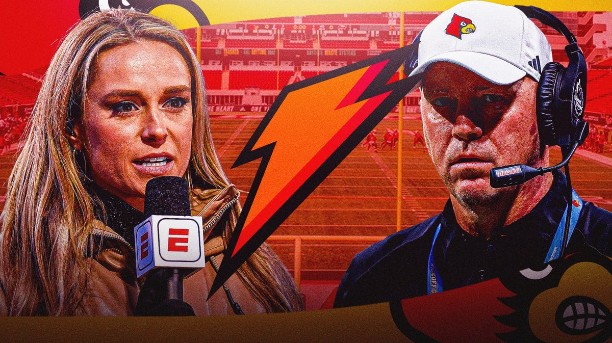 Molly McGrath, Jeff Brohm in a Gatorade Bath vs. Miami