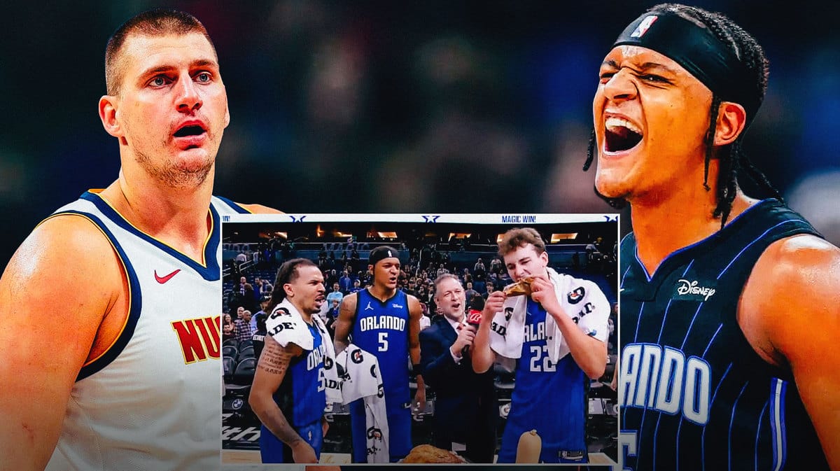 Magic Paolo Banchero, Cole Anthony, and Franz Wagner eating turkey after defeating Nuggets and Nikola Jokic