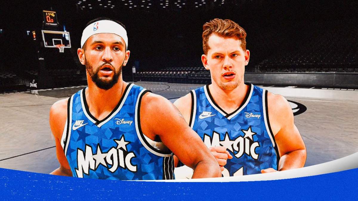 Magic's Jalen Suggs and Mo Wagner in the Barclays Center