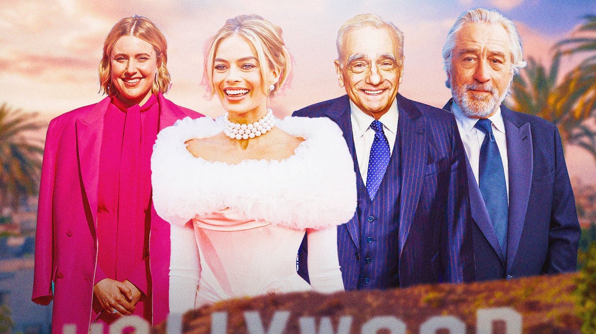 Barbie director Greta Gerwig and Margot Robbie next to Martin Scorsese and Robert De Niro.