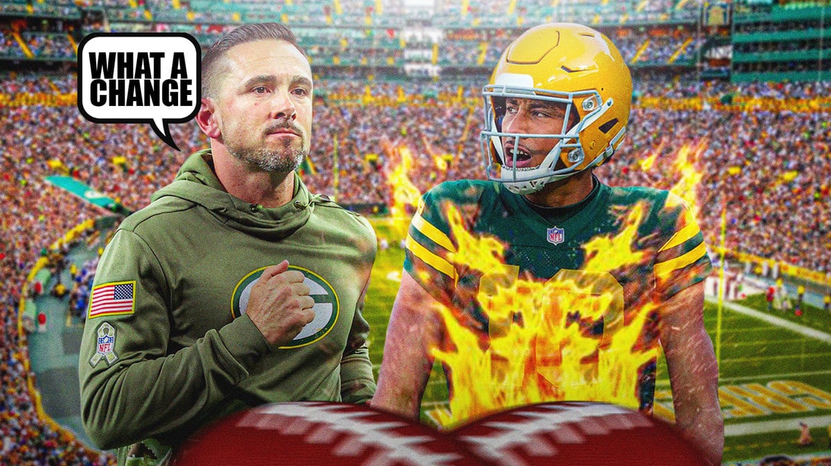 Thumb: Matt LaFleur saying, “What a change” Packers' Jordan Love with fire aura around him