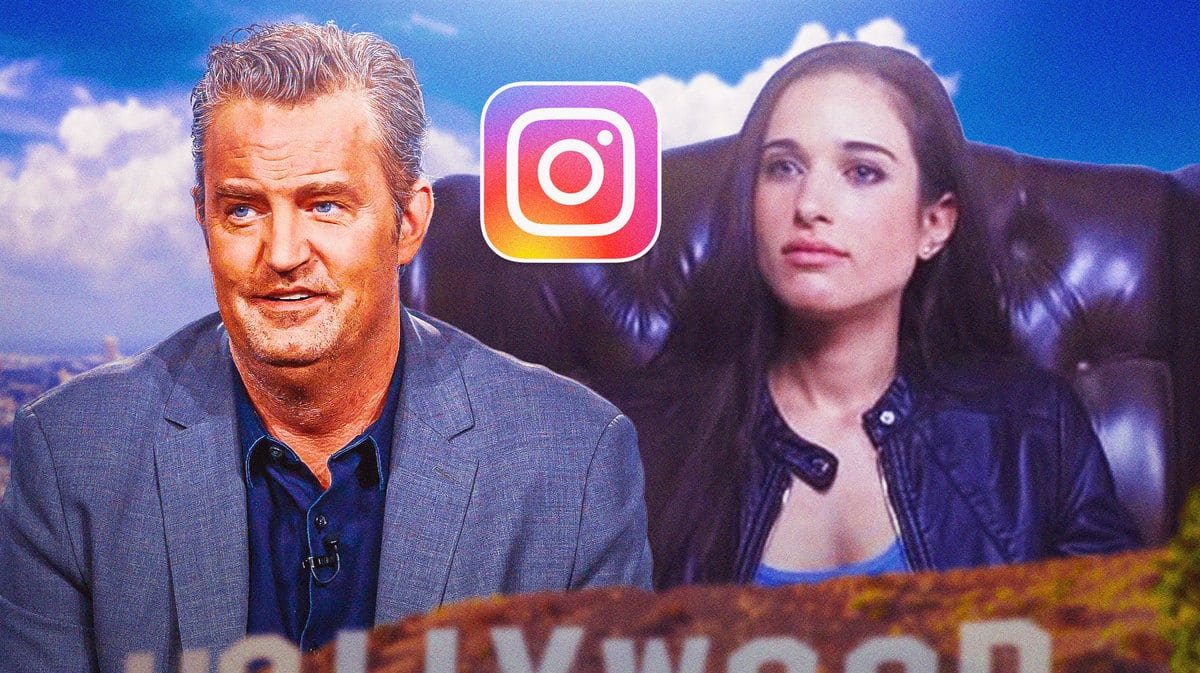 Matthew Perry and his ex-fiancée Molly Hurwitz featured amidst blue skies, the Hollywood sign and the Instagram logo