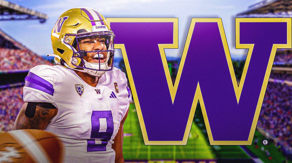 Michael Penix Jr. with Washington logo