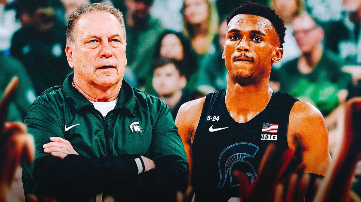 Michigan State basketball coach Tom Izzo and Tyson Walker