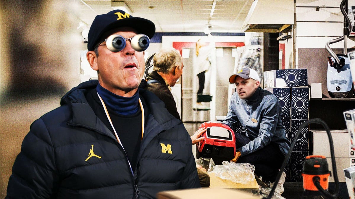 Michigan football head coach Jim Harbaugh and Connor Stalions