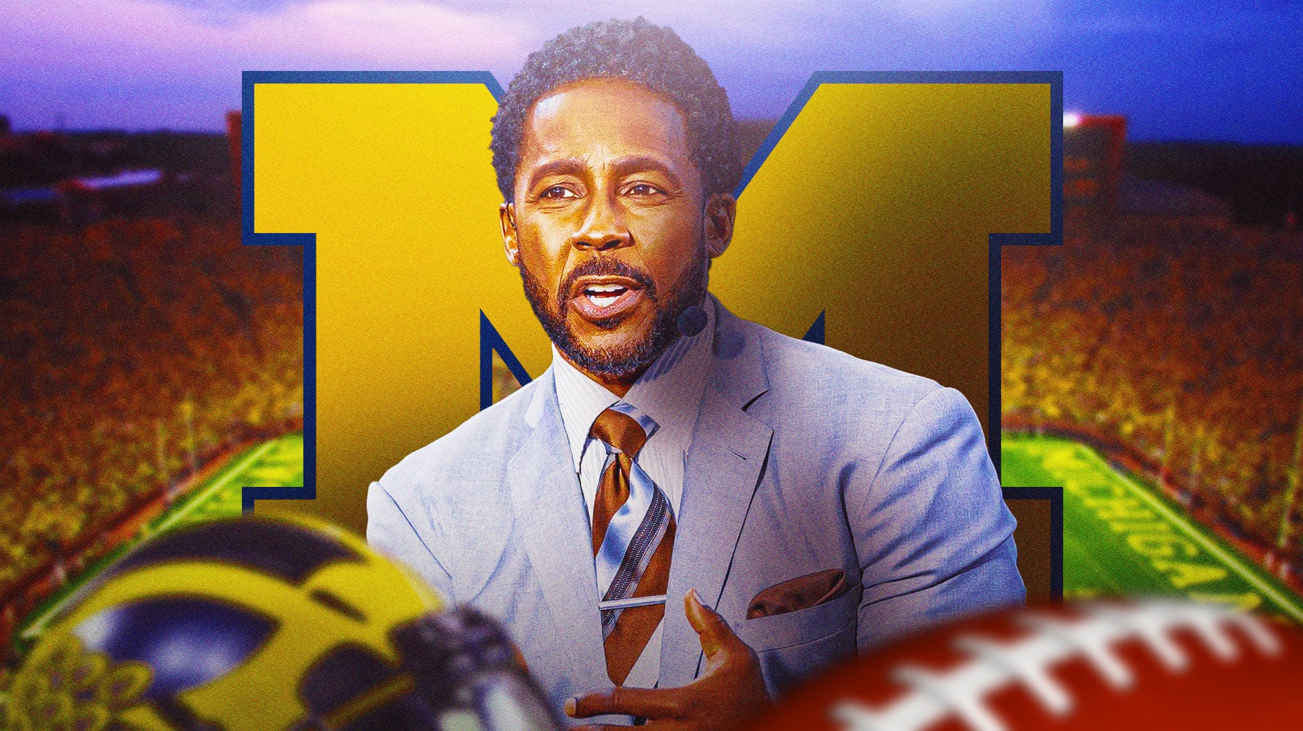 Michigan football investigation, Michigan football, Wolverines, Big Ten, Desmond Howard, Desmond Howard with Michigan football stadium in the background