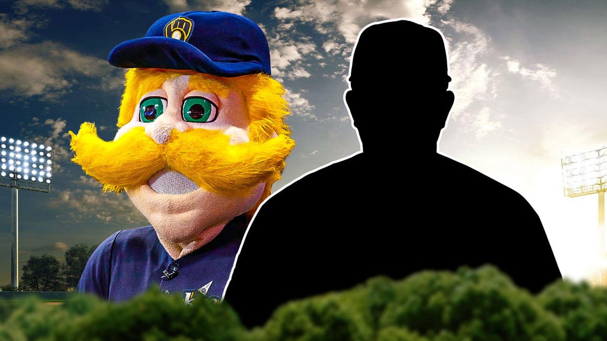 Brewers mascot Bernie the Brewer with a silhouette of Pat Murphy (Milwaukee bench coach)
