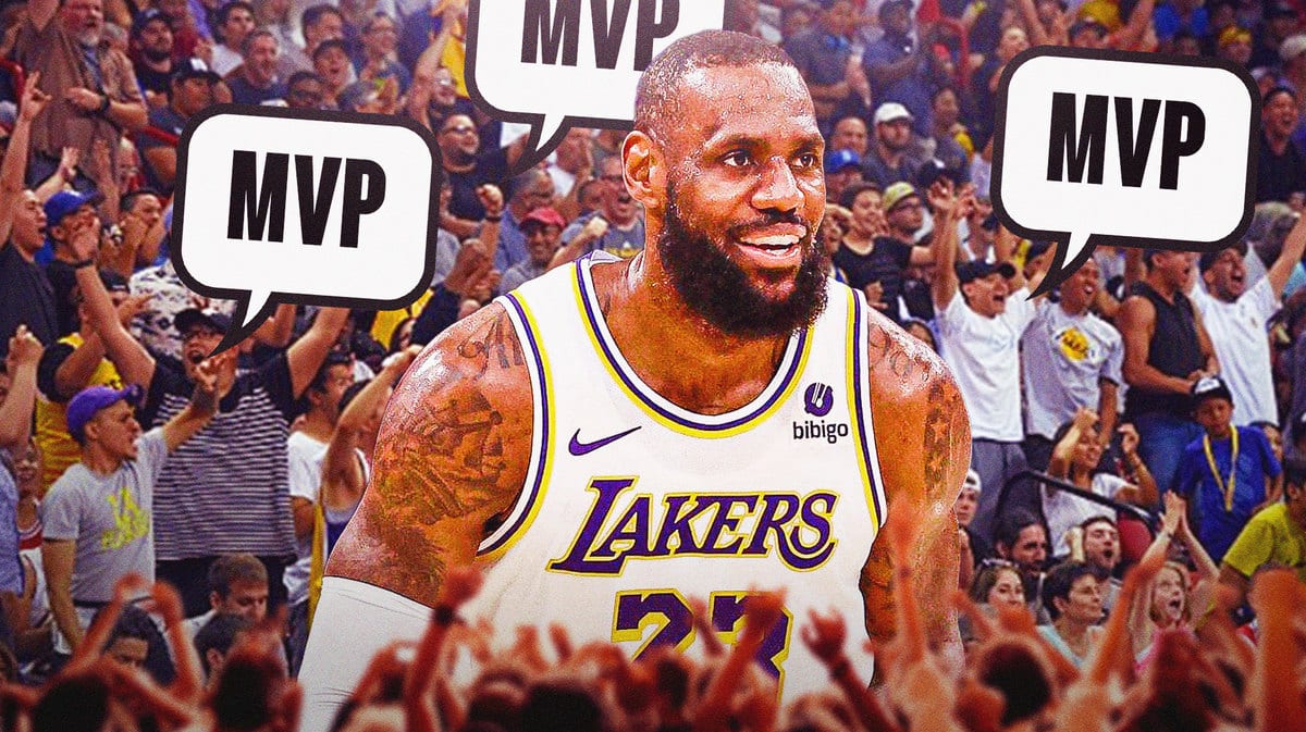 Lakers' LeBron James with fans chanting "MVP" behind him