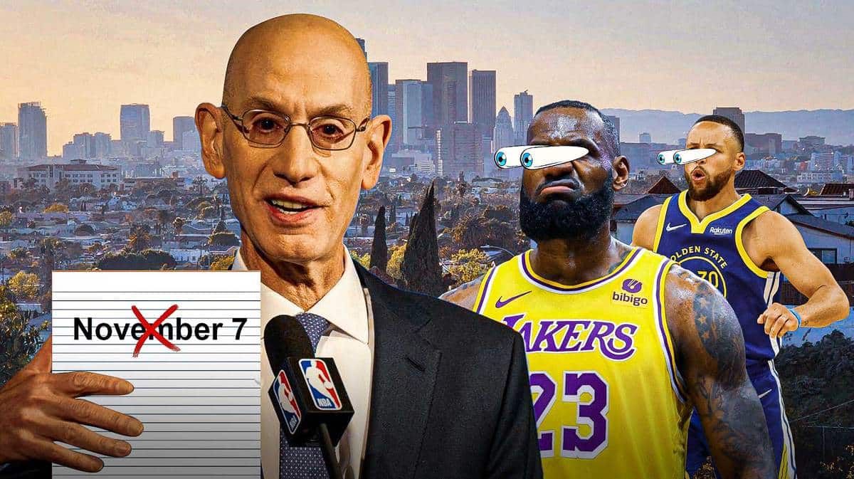 NBA commissioner Adam Silver, LeBron James, and Stephen Curry