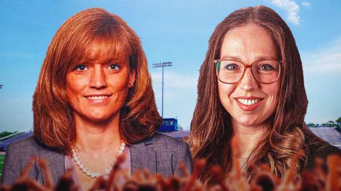 cut outs of Catherine Raîche, Dawn Aponte and other women involved in the NFL