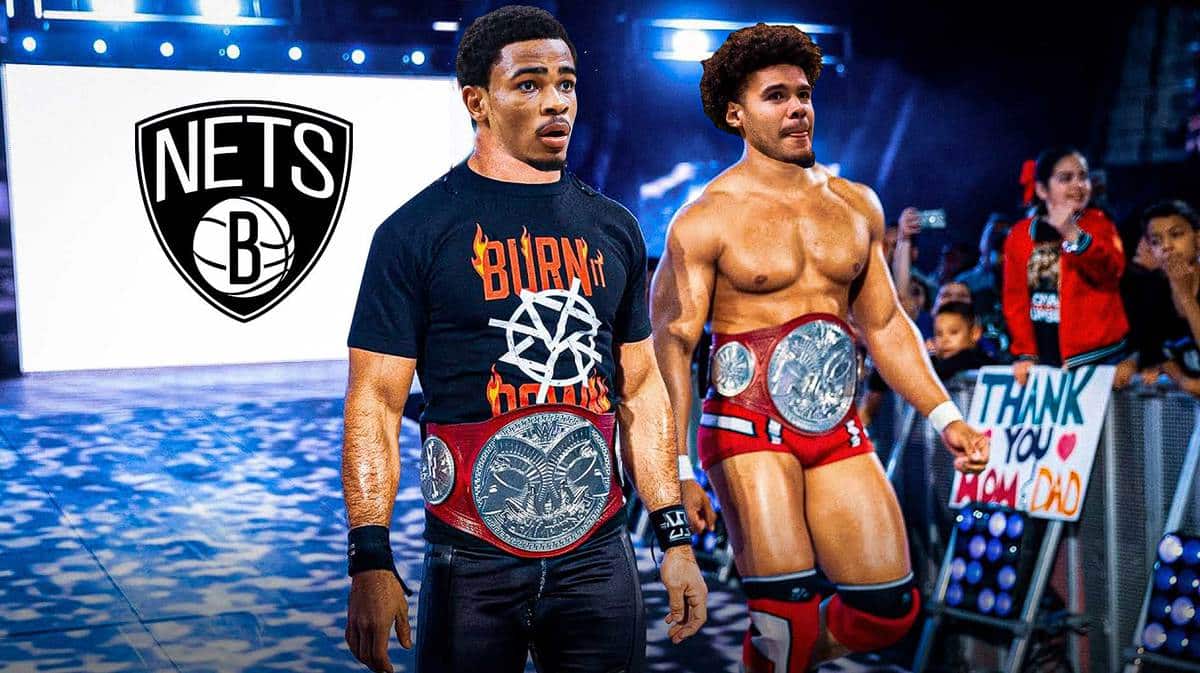 Cam Johnson and Nic Claxton of the Nets making an entrance