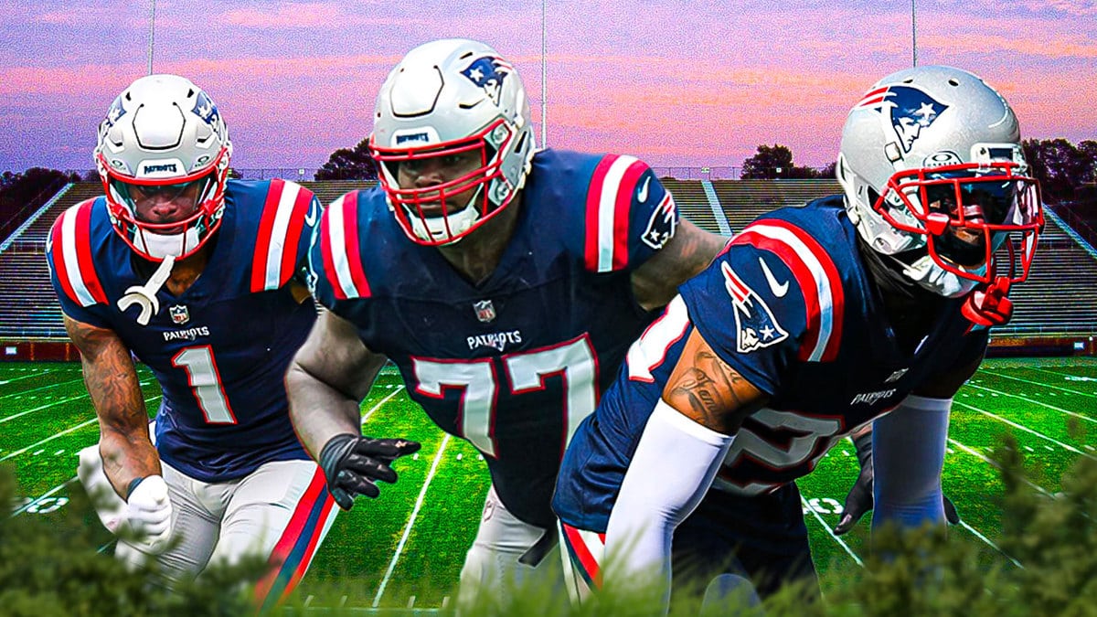 New England Patriots players DeVante Parker, Trent Brown, and J.C. Jackson.