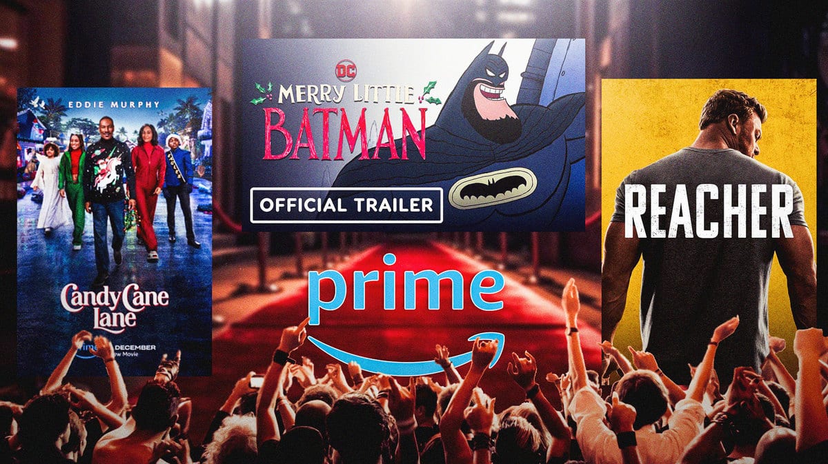 Poster art from Candy Cane Lane, Merry Little Batman and Reacher season 2