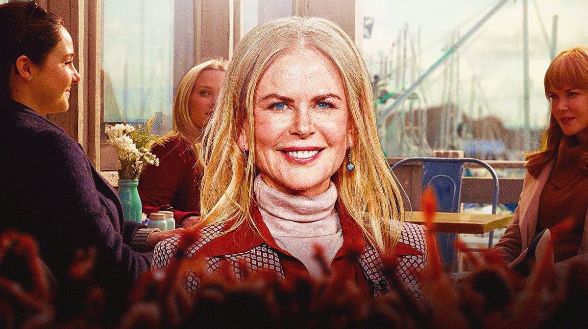NIcole Kidman with a scene from Big Little Lies.