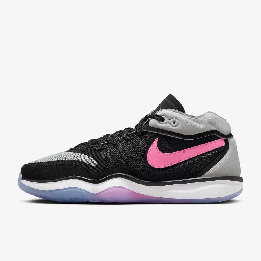 Nike G.T. Hustle 2 - Black/White/Pink Foam/Pure Platinum colorway on a light gray background.