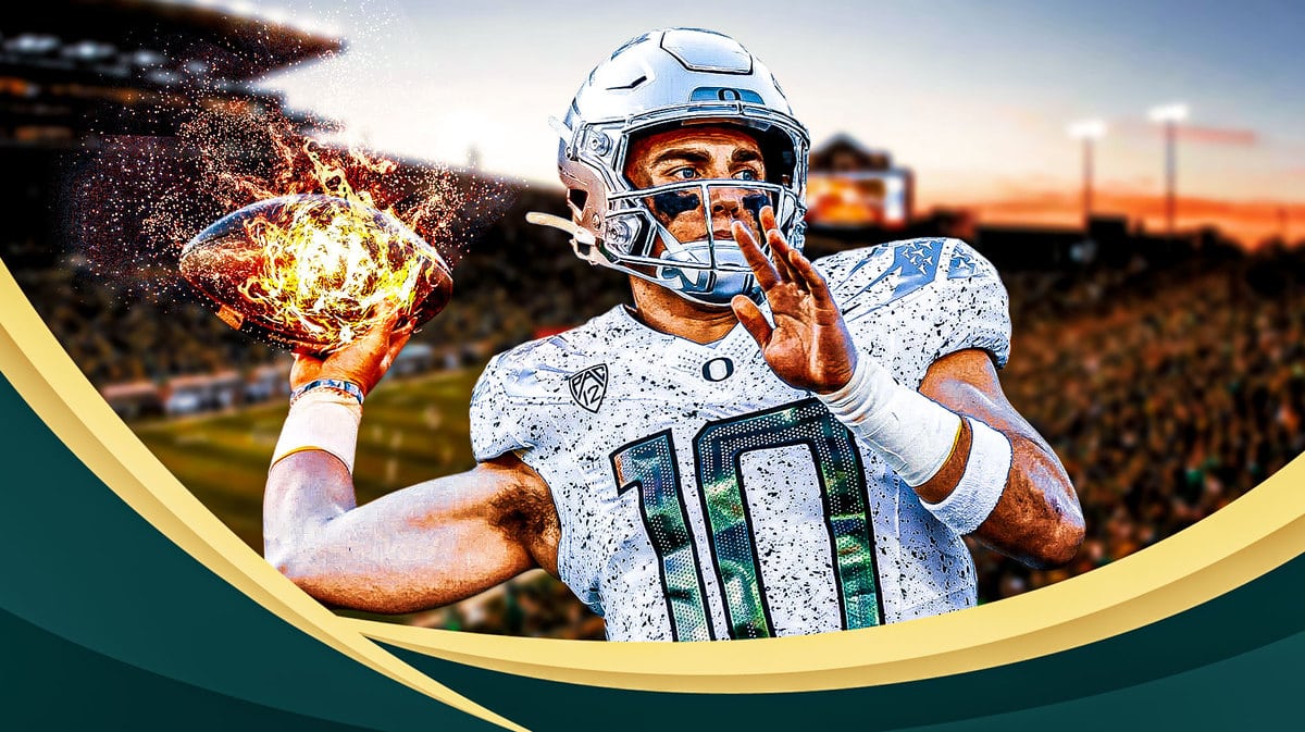 Oregon football's Bo Nix throwing the ball on fire