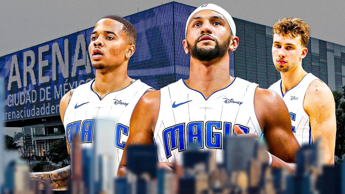 Markelle Fultz, Jalen Suggs, and Franz Wagner outside of Arena CDMX in Mexico City