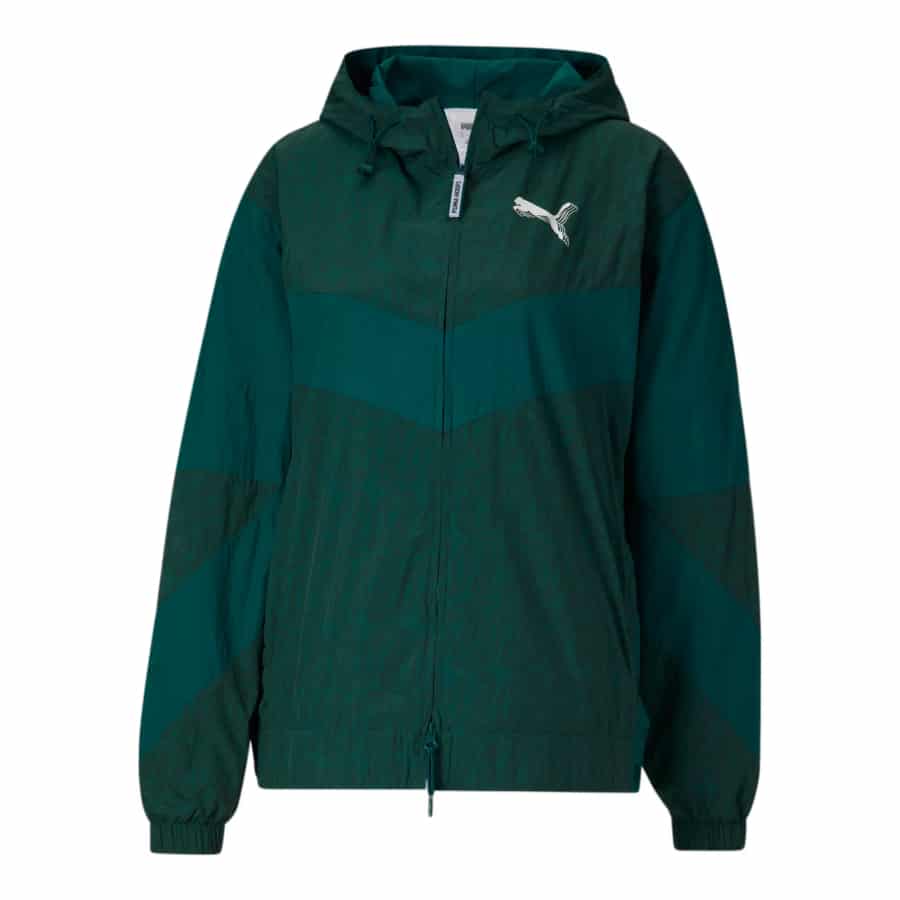 PUMA Women's Stewie Storm Watch Packable Jacket - Varsity Green color on a white background.