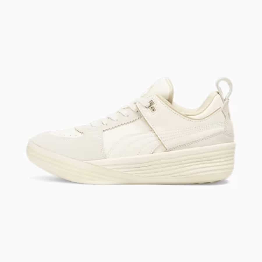 PUMA x TROPHY HUNTING All-Pro NITRO Women's Basketball Shoes - Frosted Ivory/Pebble colorway on a light gray background.