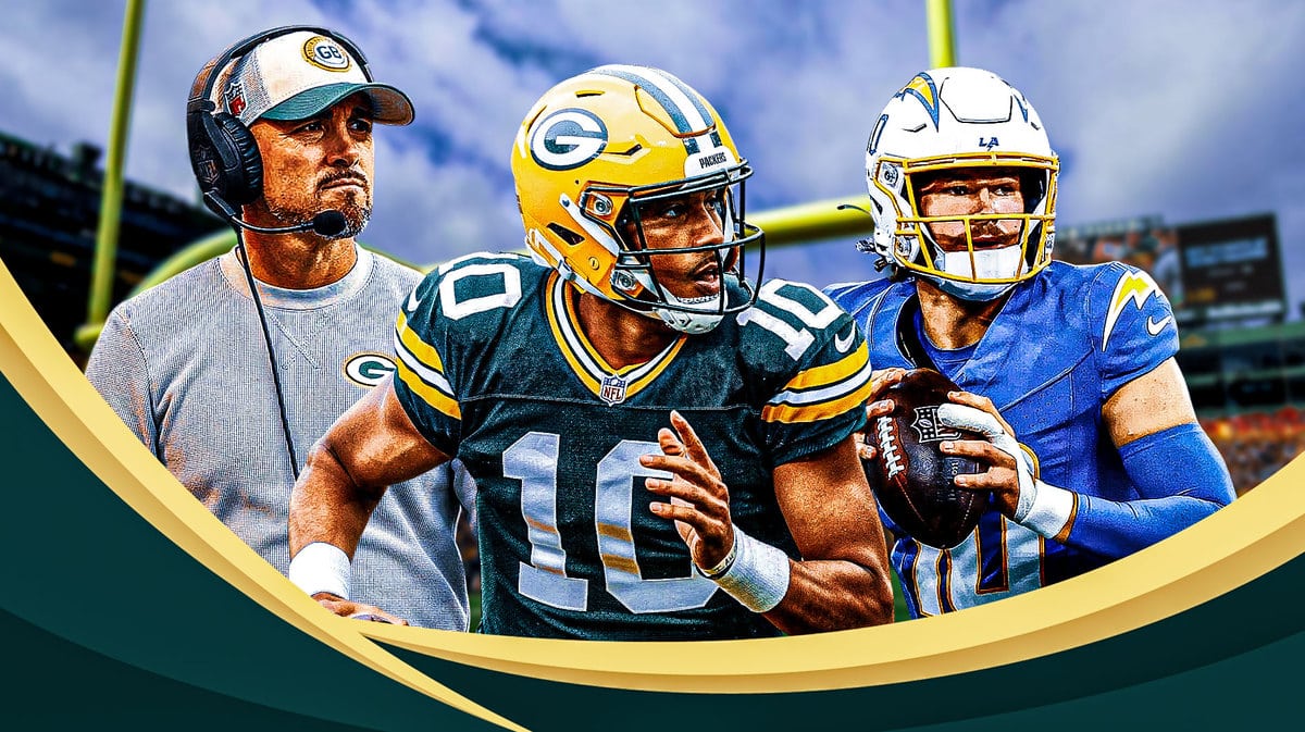 Packers HC Matt LaFleur with Jordan Love and Chargers Justin Herbert