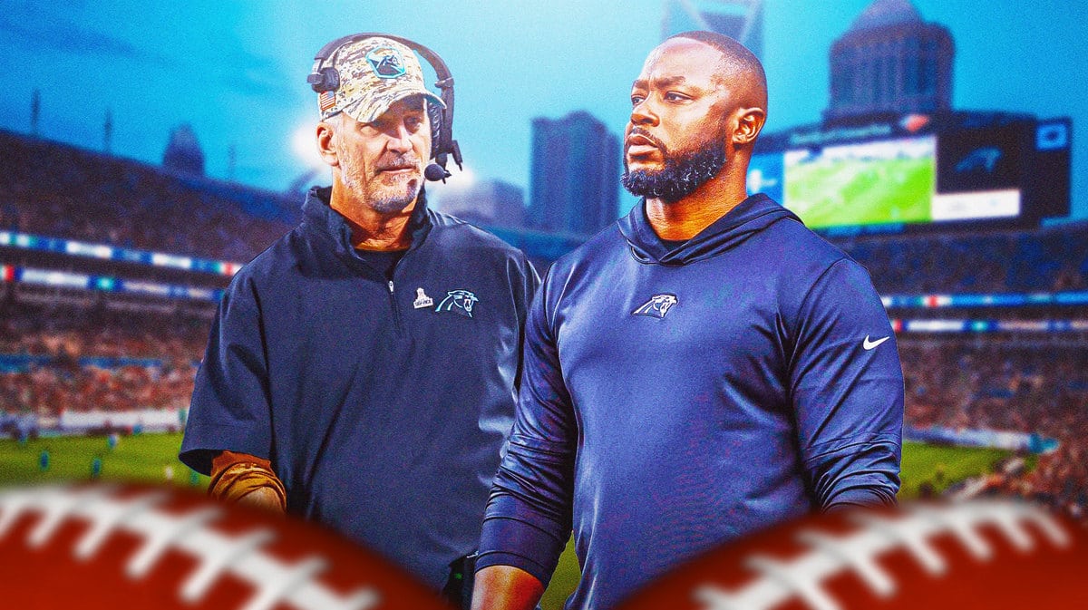Panthers OC Thomas Brown looking at HC Frank Reich.