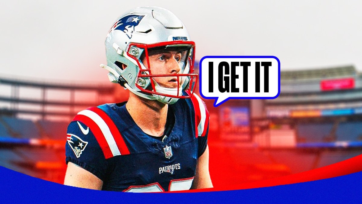 Patriots kicker Chad Ryland with a quote bubble saying "I get it"