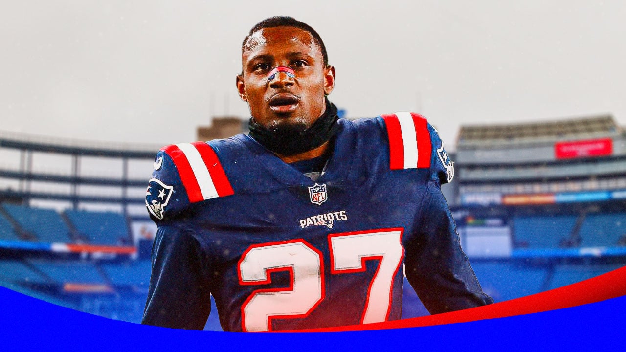New England Patriots star J.C. Jackson in front of Gillete Stadium.