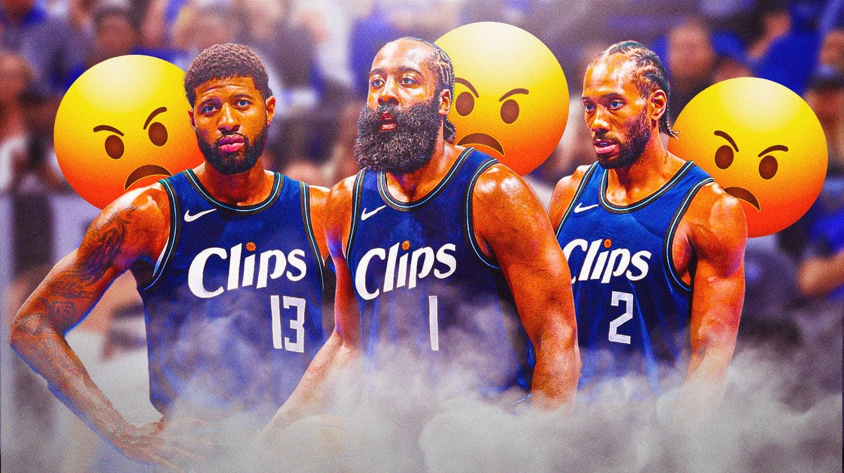 Paul George, James Harden, Kawhi Leonard with angry emojis