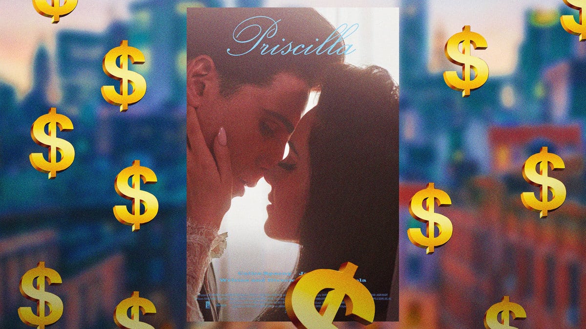 Movie poster from Priscilla with money symbols.