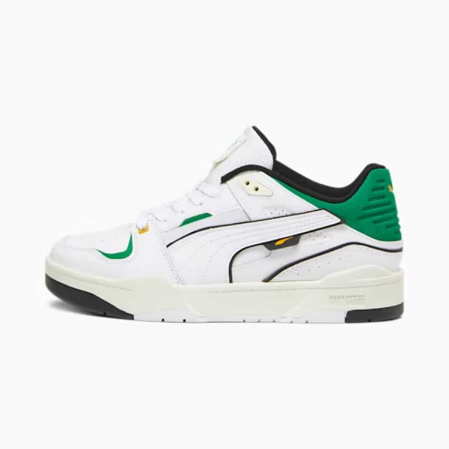 Puma Slipstream Bball Sneakers - Puma White/Archive Green  colorway on a light gray background.