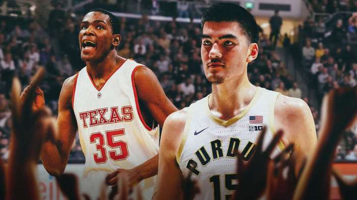 Purdue star and Matt Painter mentee Zach Edey after a Maui Invitiational win with Kevin Durant