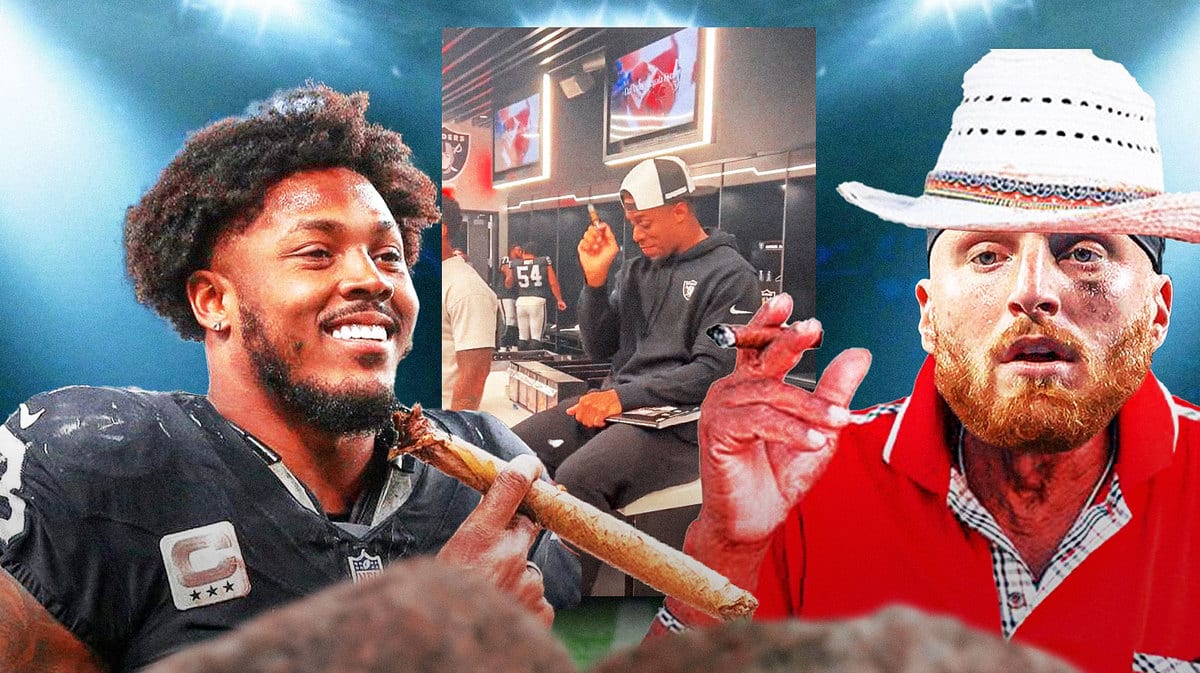 Maxx Crosby and Josh Jacobs of the Raiders smoking cubans