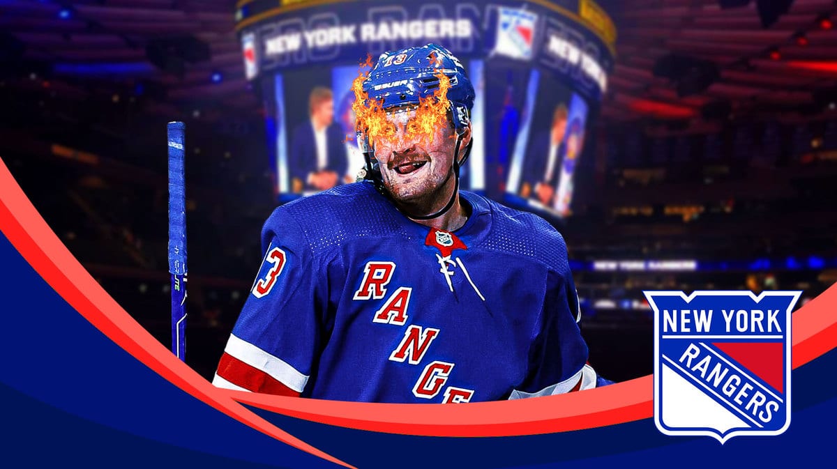 New York Rangers forward Alexis Lafreniere at Madison Square Garden after scoring two goals against the Columbus Blue Jackets