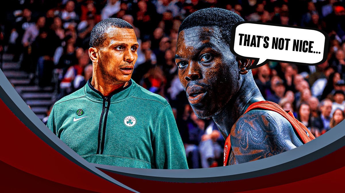 ThumB: Raptors' Dennis Schroder saying, “That’s not nice…”. Joe Mazzulla looking smug.