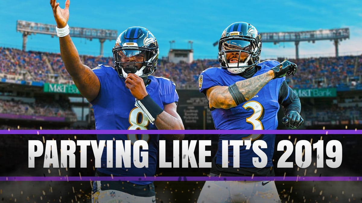 Ravens' Odell Beckham Jr. and Lamar Jackson hyped up, with caption below: PARTYING LIKE IT’S 2019