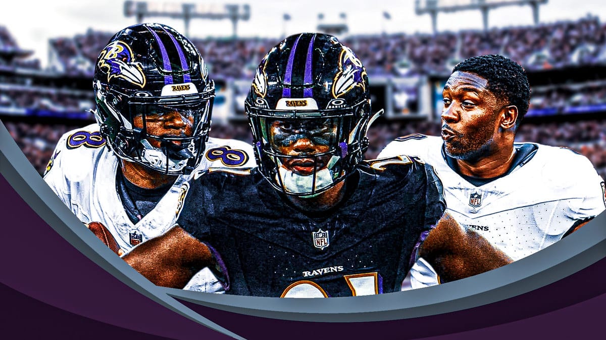 Ravens Lamar Jackson, Roquan Smith, and Brandon Stephens after winning over Justin Herbert Chargers