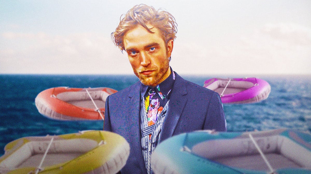 Actor Robert Pattinson with inflatable boats.