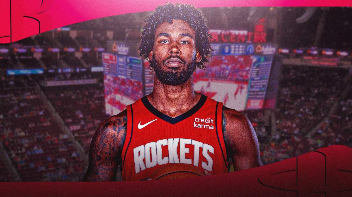 Tari Eason with the Rockets logo in the background injury
