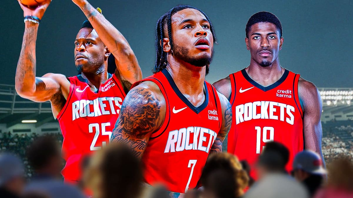 Rockets young players Reggie Bullock, Cam Whitmore, and Nate Williams Jr.