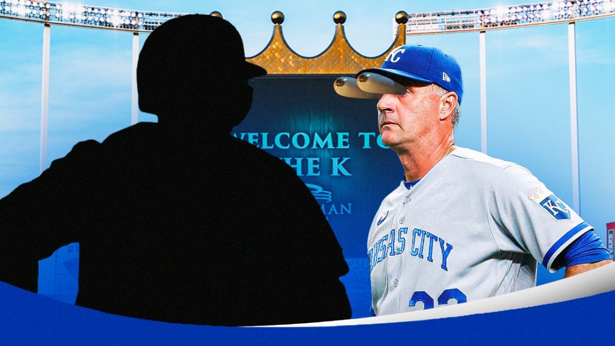 Silhouette of Garrett Hampson and Kansas City Royals manager Matt Quatraro