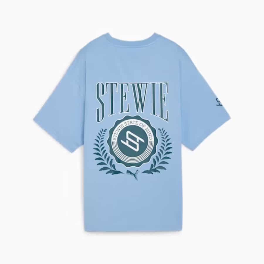 STEWIE x WATER Women's Basketball Tee - Day Dream colorway on a light gray background.