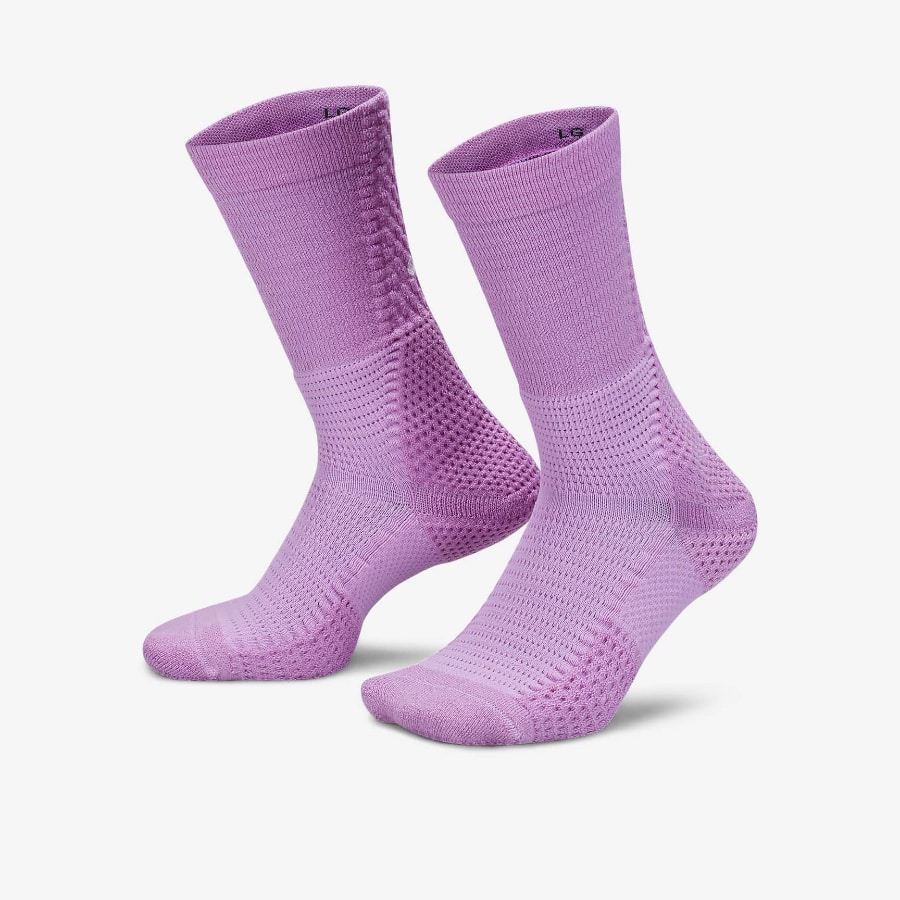 Sabrina Dri-FIT ADV Unicorn Cushioned Crew Socks (1 Pair) - Rush Fuchsia/Black/Summit White colorway on a light gray background.