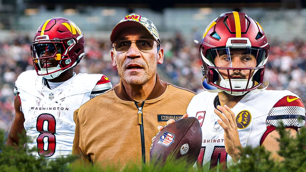 Sam Howell and Brian Robinson Jr. with Ron Rivera after Commanders lose to the Cowboys