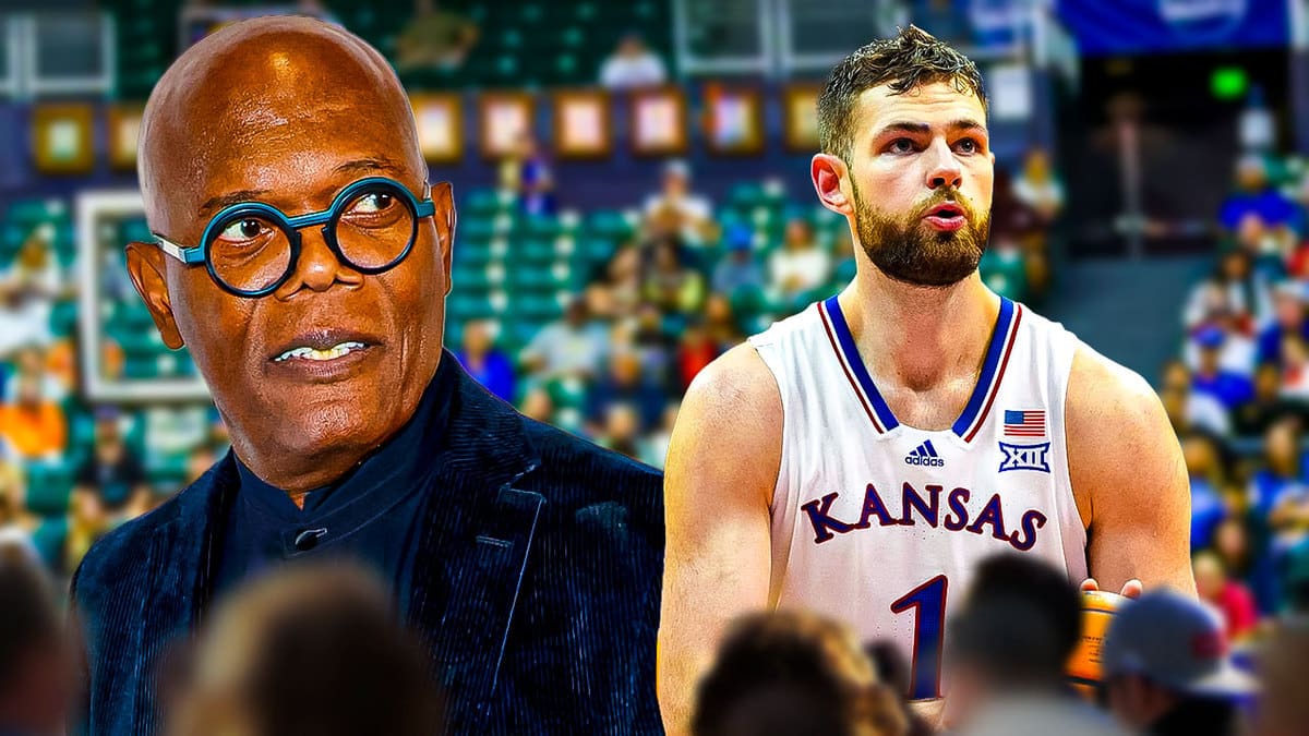Actor Samuel L. Jackson and Kansas basketball center Hunter Dickinson