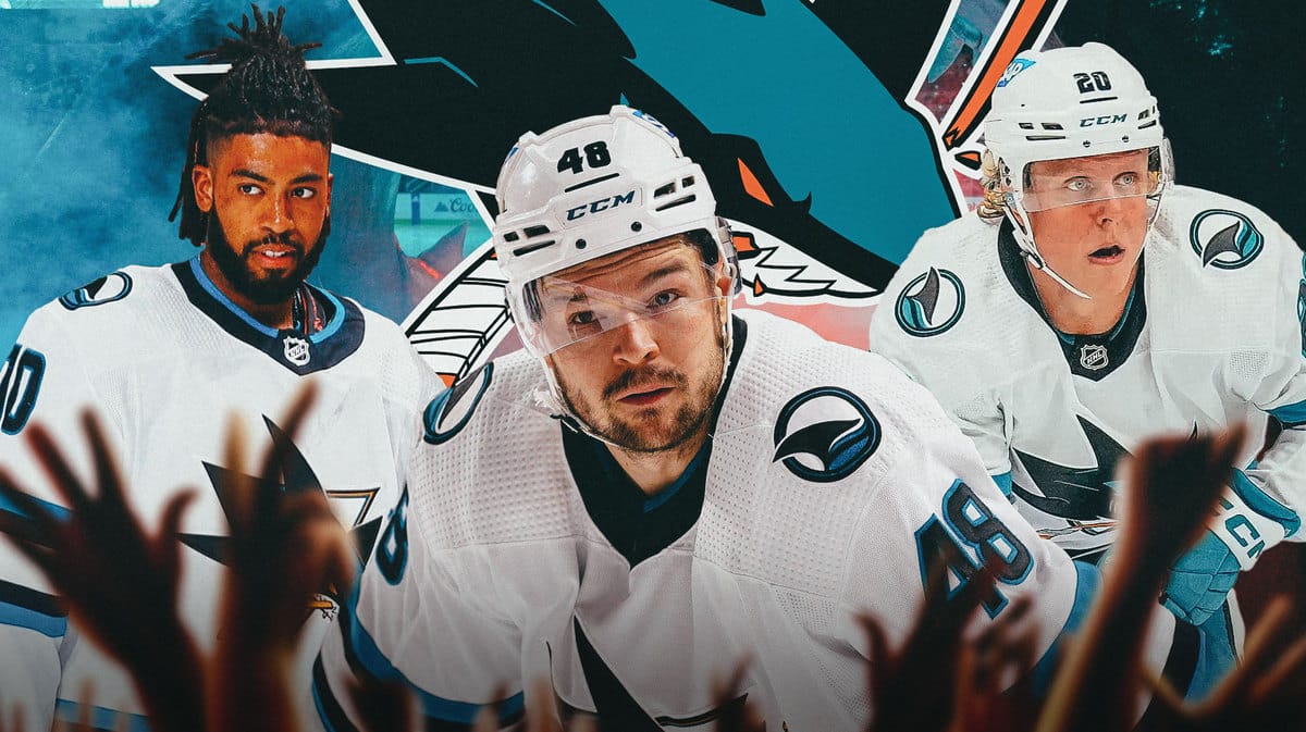 San Jose Sharks forwards Tomas Hertl, Anthony Duclair, and Fabian Zetterlund at the SAP Center at San Jose