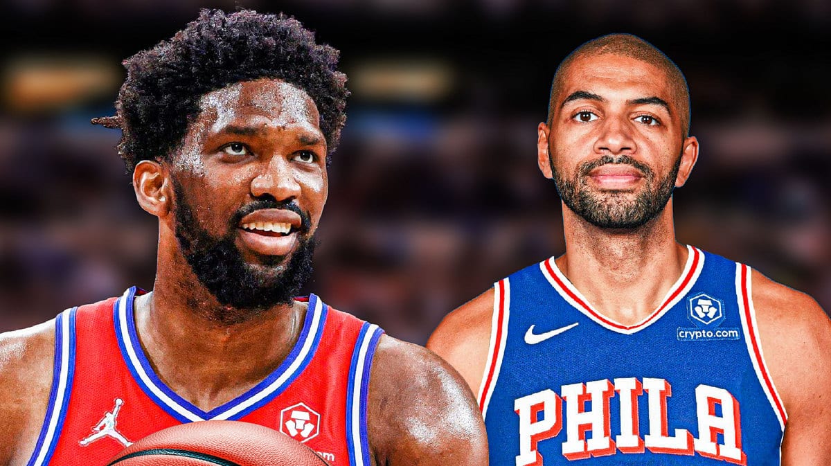 Sixers players Joel Embiid and Nicolas Batum