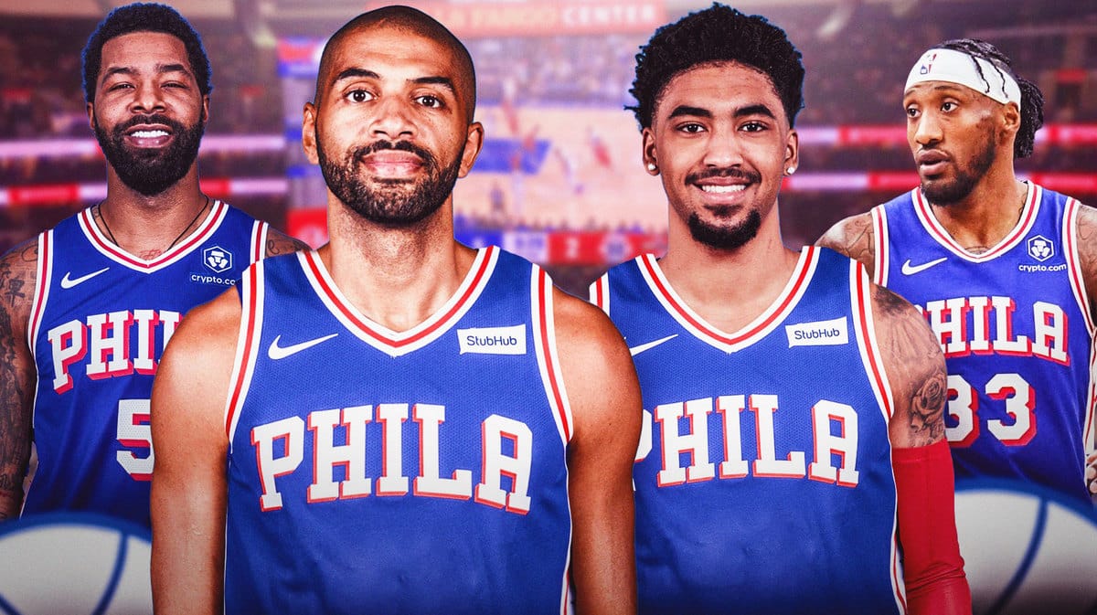 Sixers players Marcus Morris, Nicolas Batum, KJ Martin and Robert Covington