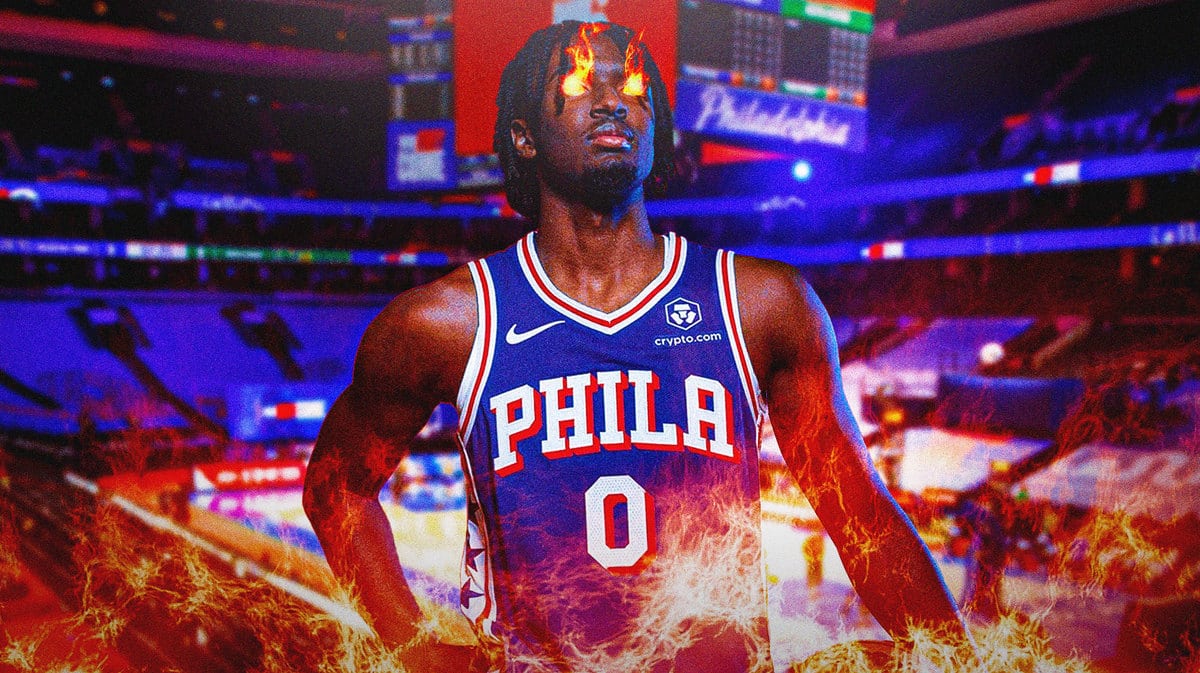 Sixers star Tyrese Maxey with fiery eyes